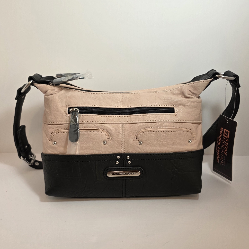 Stone Mountain Leather Shoulder Bag - Adjustable Strap Two-Tone Black And Blush